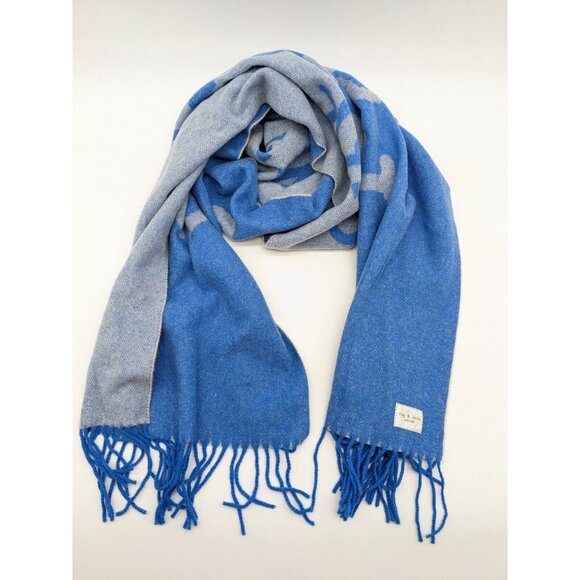 RAG & BONE Addison Skinny recycled wool women's winter scarf - BLUE - Picture 7 of 9